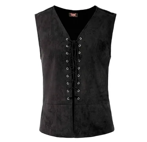 Gothic Steampunk Lace-up Vest Renaissance Cosplay Costume Vintage Suede-Look Unisex Medieval Vests Top