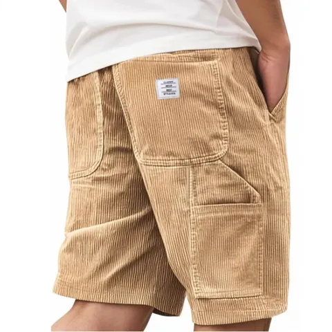 Men's Vintage Corduroy Cargo Shorts Summer Fashion Multi-pocket Straight Leg Casual Shorts With Embroidered Patch