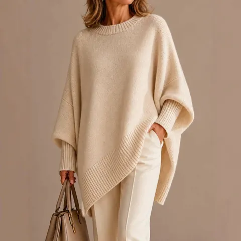 Maglione in Maglia Misto Lana e Cashmere Oversize da Donna Girocollo Manica a Pipistrello Pullover Largo Caldo Tinta Unita per Autunno Inverno