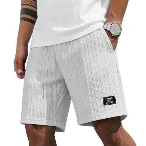 Men's Casual Beach Shorts Cable Knit Textured Drawstring Waist Relaxed Fit Summer Gym Sport Bottoms For Men