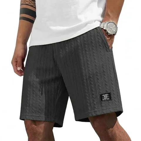Men's Casual Beach Shorts Cable Knit Textured Drawstring Waist Relaxed Fit Summer Gym Sport Bottoms For Men