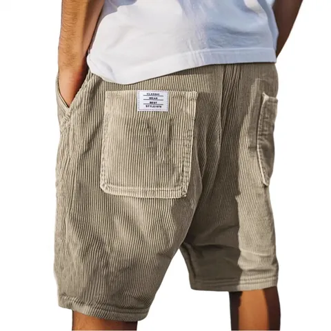 Heren Amerikaanse Vintage Corduroy Shorts Casual Multi-Pocket Zomer Bottom Rechte Pijp Mode Retro Label Design Bottom