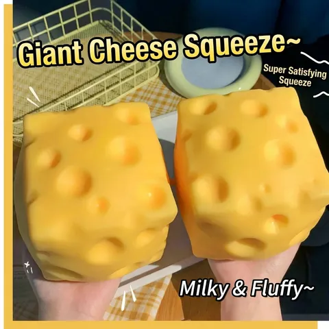 Giant Cheese Squishy Slow Rebound Simulation Food Stress Relief Squeeze Toy for Kids and Adults Soft PU Foam Material