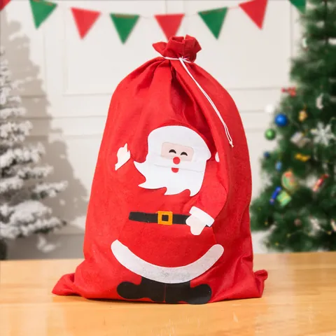 Large Christmas Gift Bag Santa Claus Elk Snowman Drawstring Storage Sack Non-Woven Fabric Holiday Party Decoration For Children