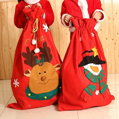 Large Christmas Gift Bag Santa Claus Elk Snowman Drawstring Storage Sack Non-Woven Fabric Holiday Party Decoration For Children