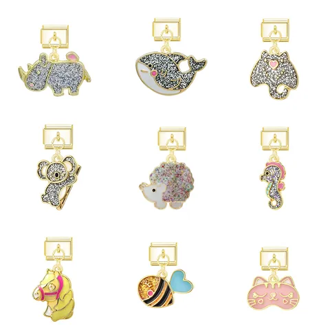 Pendentif Animal en Alliage Charms Modulaires Italiens Strass Émail Accessoires de Bijoux DIY Bracelet Pour Femme Fille Cadeau