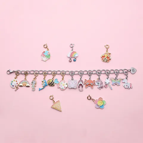 DIY Zinc Alloy Enamel Charms Holiday Style Pizza Donut Pineapple Coconut Tree Pendants For Necklace Bracelet Jewelry Making Gift