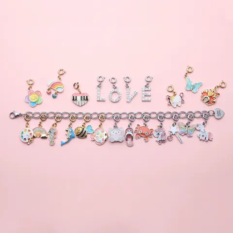 Simpatici Ciondoli Animali Cartoni Animati Unicorno Alpaca Pesce Delfino Smalto Lega Pendenti per Bracciale Fai-da-te Portachiavi Creazione Gioielli Accessori Strass