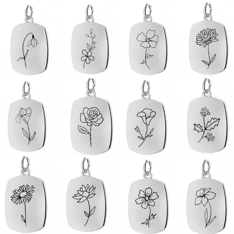Minimalista Acciaio Inossidabile Inciso al Laser Ciondolo Fiore di Nascita Dodici Mesi Rettangolare Ciondolo DIY Gioielli Accessori Regalo Unisex