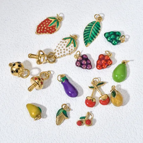 Pendente in Acciaio Inossidabile Frutta Verdura 3D Simulato Smalto Mango Fragola Uva Fungo per Creazione Gioielli Fai da Te