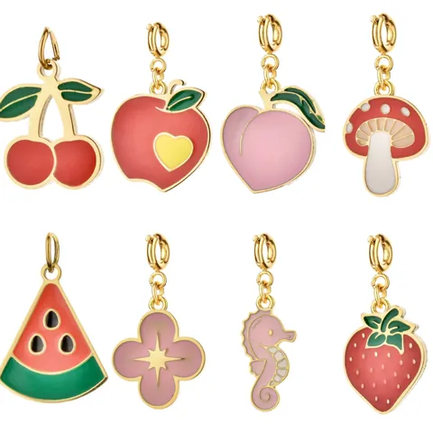 Pendente in Acciaio Inossidabile Frutta Smalto DIY Gioielli Creazione Accessori 18K Oro Placcato Fragola Anguria Ciliegia Cavalluccio Marino Charms per Collana Braccialetto