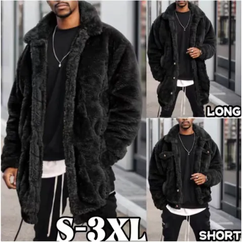 Abrigo de Piel Sintética Casual Holgado para Hombre Manga Larga Color Sólido Chaqueta de Felpa Gruesa con Solapa para Invierno