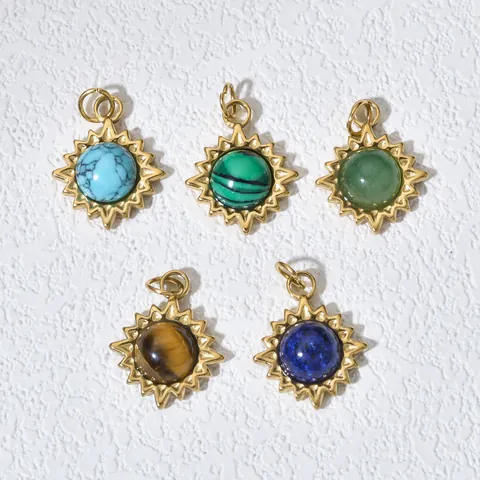 Ciondoli in Acciaio Inossidabile con Pietra Naturale a Forma di Sole e Ovale per Creazione Gioielli Fai da Te Collana Bracciale Dorato