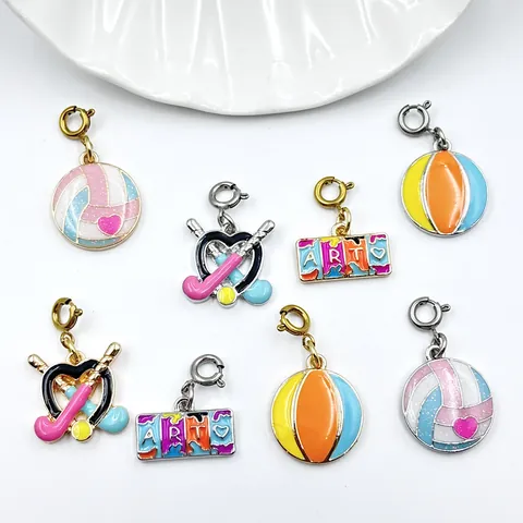 DIY Zinc Alloy Enamel Sport Style Pendants Volleyball Golf Ball Art Letter Charms For Keychain Jewelry Making Accessories