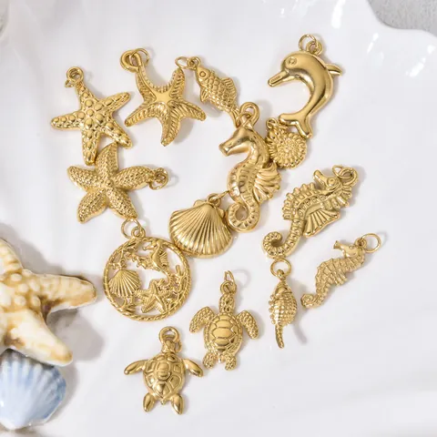 Fashion Stainless Steel Ocean Marine Life Charms Enamel Drip Oil Turtle Shell Anchor Seahorse Pendants For DIY Jewelry Making