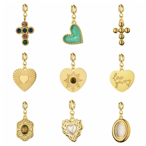Stainless Steel Cross Heart Pendants Natural Tiger Eye Stone Rhinestone Enamel Charms For DIY Necklace Bracelet Making Jewelry