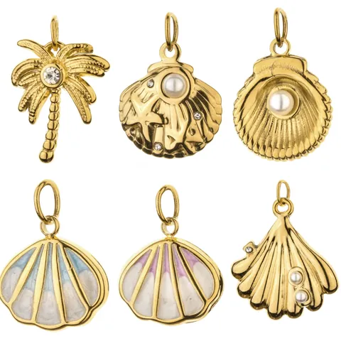 Ocean Charms Stainless Steel 18K Gold Plated Coral Coconut Tree Shell Butterfly Pendants For DIY Jewelry Making Beach Decor