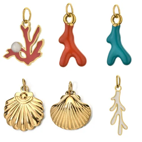 Ocean Charms Stainless Steel 18K Gold Plated Coral Coconut Tree Shell Butterfly Pendants For DIY Jewelry Making Beach Decor