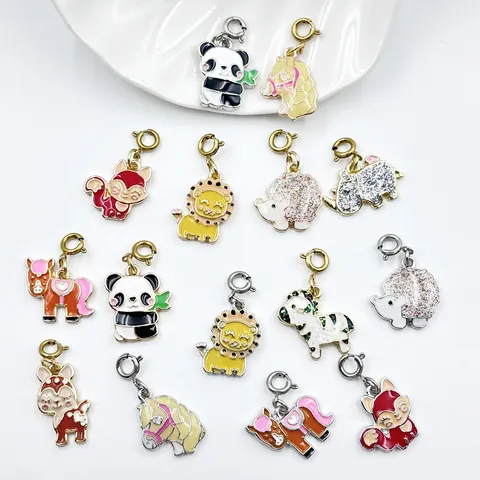 Breloques en Émail en Alliage de Zinc Animaux pour DIY Fabrication de Bijoux Panda Chat Renard Lion Tortue Pendentifs pour Bracelets Colliers