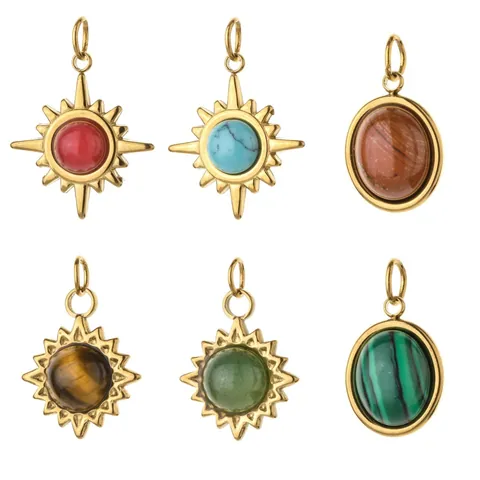 Ciondoli in Acciaio Inossidabile con Pietra Naturale a Forma di Sole e Ovale per Creazione Gioielli Fai da Te Collana Bracciale Dorato