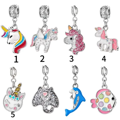 Ciondoli in Lega di Cartone Animato Animale Fai-da-te Unicorno Ape Balena Libellula Con Chiusura a Molla per Creazione Gioielli Bracciale Bambini