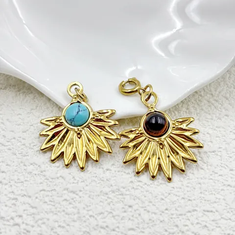 Ciondolo in Acciaio Inossidabile con Pietra Naturale Irregolare Oro Bohémien Sunburst Drip Charm per Creazione Gioielli Fai da Te Donna
