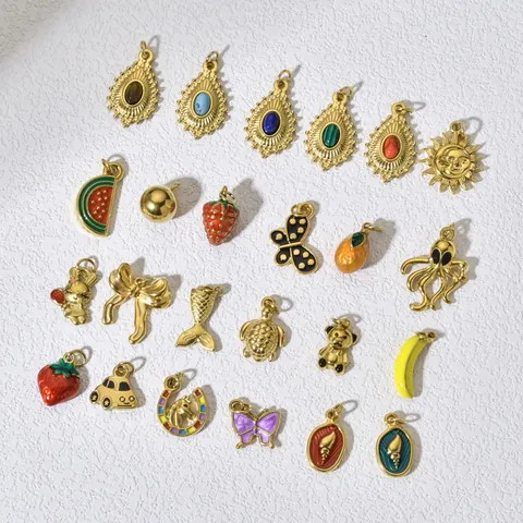 Dijes de Esmalte de Acero Inoxidable para Creación de Joyas DIY Colgantes de Frutas y Animales de Esmalte para Collares