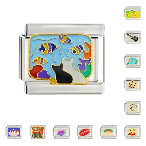 Charms Italiens en Acier Inoxydable Maillons de Bracelet Modulaires Plaqués Or Émail DIY Composants de Bijoux pour Femmes Cadeaux Personnalisés