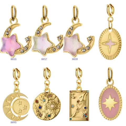 Vintage Stainless Steel DIY Celestial Pendant Multicolor Enamel Rhinestone Sun Moon Star Tarot Card Charm For Jewelry Making Necklace Bracelet Accessory