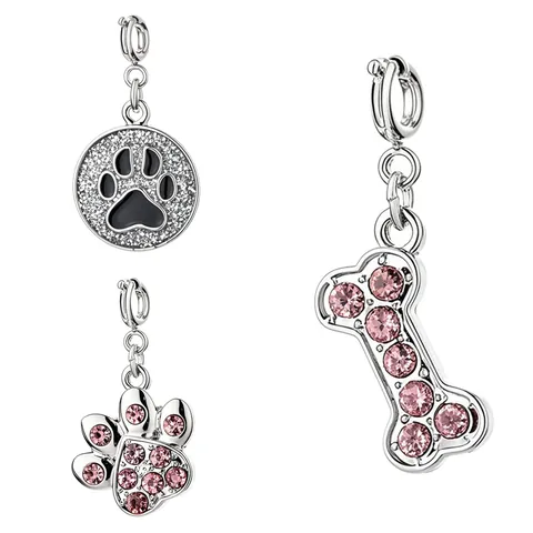 Süße Legierung Emaille Katzenpfote Knochen Charms Für DIY Schmuckherstellung Halskette Armband Zubehör Rosa Schwarz Strass Anhänger