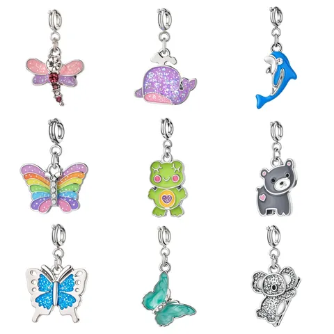 DIY Alloy Animal Charms Stainless Steel Bracelet Kit For Kids Jewelry Making Rhinestone Enamel Pendants Butterfly Frog Dragonfly Koala Dolphin Whale