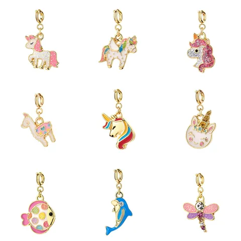 Simpatici Ciondoli Animali Cartoni Animati Unicorno Alpaca Pesce Delfino Smalto Lega Pendenti per Bracciale Fai-da-te Portachiavi Creazione Gioielli Accessori Strass