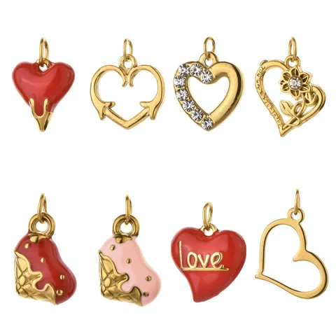Ciondolo a Cuore in Acciaio Inossidabile Accessori per Gioielli Fai da Te Smalto Gocciolante Rosa Fiore Strass Ciondolo per Collana Bracciale