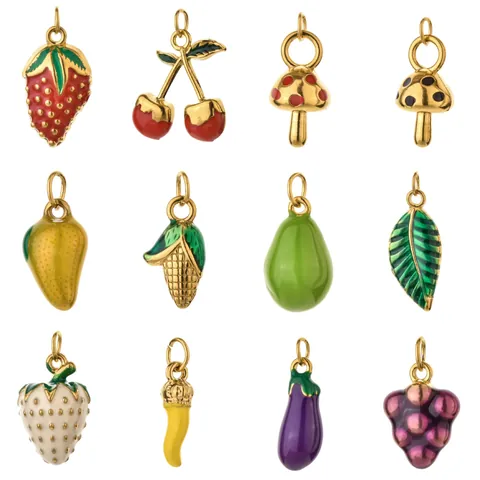 Pendente in Acciaio Inossidabile Frutta Verdura 3D Simulato Smalto Mango Fragola Uva Fungo per Creazione Gioielli Fai da Te