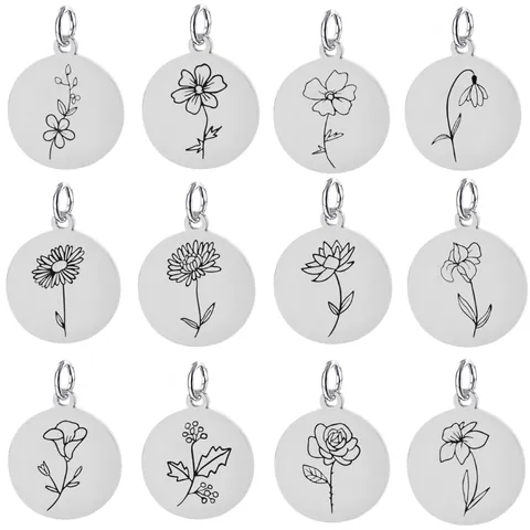 Ciondolo Rotondo DIY in Acciaio Inossidabile con Fiore di Nascita Personalizzato Minimalista Fiore Mensile Charms per Collana Bracciale Gioielli