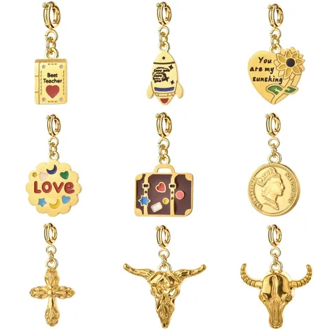 Ciondoli in Acciaio Inossidabile a Forma di Testa di Toro Croce Elisabetta II Cuore per Fai da Te Collana Bracciale Portachiavi