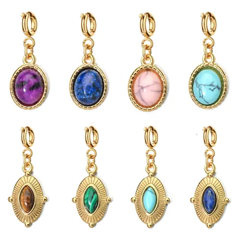 Pendente in Acciaio Inossidabile Placcato Oro 18K Pietra Naturale Retrò Ciondoli a Molla Ovali per Creazione di Collane Bracciali DIY