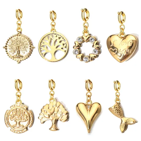 Dijes de Acero Inoxidable DIY Cola de Sirena Árbol de la Vida Corazón Colgante Cierre de Resorte Strass Joyería Accesorio