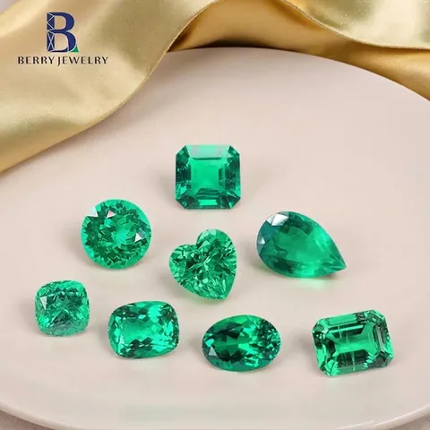 Émeraude de Synthèse Pierre Non Montée Vert Muzo Colombien Hydrothermale Taille Ronde Gemme Pour Création de Bijoux Bague