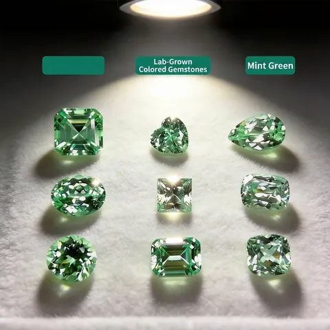 Zaffiro Verde Menta Creato in Laboratorio Gemma Sciolta Metodo Czochralski Tondo Cuore Cuscino Forma a Pera Zaffiro Artificiale Per Creazione Gioielli