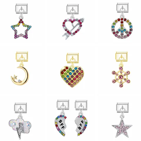 Charm Modulare Italiano di Moda in Lega Smaltata a Forma di Cuore Stella Luna per Bracciale Fai-da-te Gioielli
