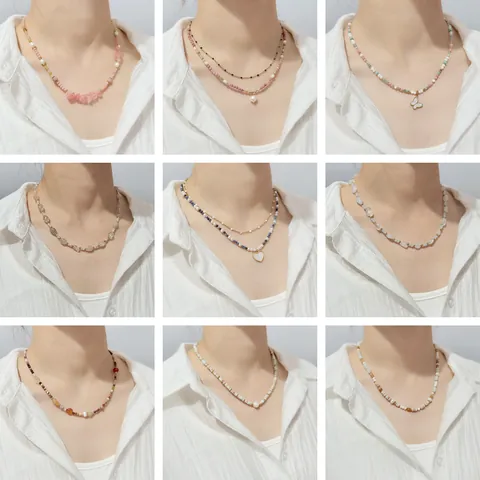 Collana di Perline in Pietra Naturale Bohemienne Ciondolo Sole Luna Farfalla Fungo Choker Colorata Vintage per Uomo Donna