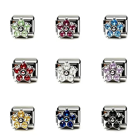 Ciondolo a Maglie Italiane in Acciaio Inossidabile Quadrifoglio Fiore Strass Fai da Te Accessorio per Bracciale Donna