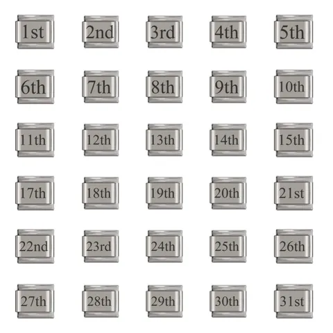 Ciondolo a Maglia per Bracciale Modulare Italiano in Acciaio Inossidabile DIY Creazione Gioielli Numeri Ordinali Data dal 1° al 31° Ciondoli in Metallo Personalizzati