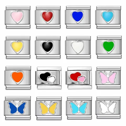 Link Charm Italiano in Acciaio Inossidabile per Bracciale Modulare DIY Accessori Gioielli Smalto Cuore Farfalla Donna