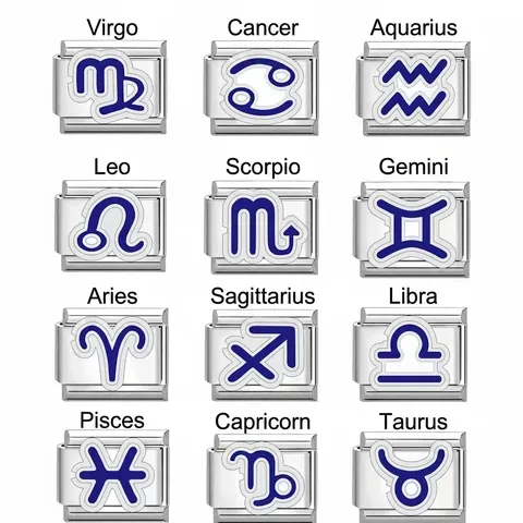 Bracciale Componibile Italiano in Acciaio Inossidabile DIY 12 Segni Zodiacali Modulo Rimovibile per Uomo Donna Regalo di Compleanno