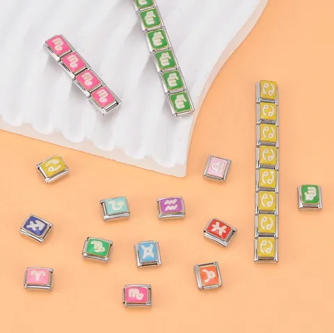 Nuovi Segni Zodiacali Bracciale Modulare Italiano Maglia Rimovibile Fai-da-te 9mm Acciaio al Titanio Smalto per Uomo Donna