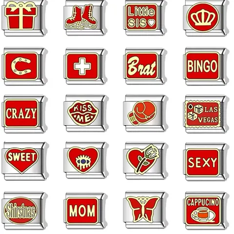 Maglia per Charm Italiano in Acciaio Inossidabile per Bracciale Modulare DIY Personalizzato Smalto Cuore Corona Mom Boss Lettera Accessorio Gioielli