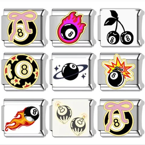 Y2K Acciaio Inossidabile Italian Charm Links Per Bracciale Modulare DIY Cool Palla 8 Stella Fiamma Ciliegia Fiocco Streetwear Gioielli