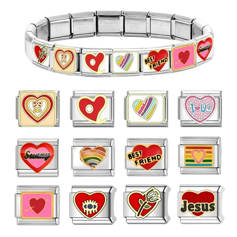 Bracciale a Maglie Italian Charm Modulare in Acciaio Inossidabile Cuore Arcobaleno Best Friend Gioielli Fai da Te per Coppia Regalo Amico